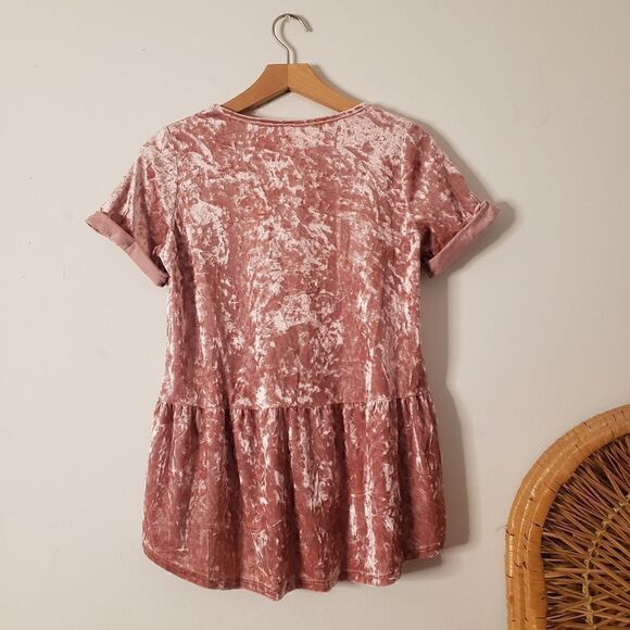 Orange Creek Pink Velour Blouse Rolled Cuffs Keyhole S - Picture 3 of 6